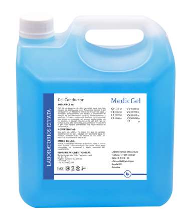 Gel conductor para ultrasonido médico, transparente y no irritante, ideal para exámenes y procedimientos clínicos.