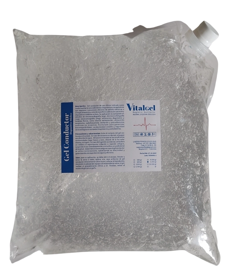 Gel conductor en bolsa por 5 kilos en Bogotá, Colombia – ideal para ultrasonido, estética y uso médico profesional.